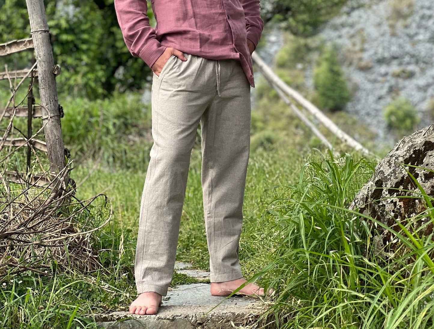 Men's Hemp Beach Pants with Four Pockets, 100% Hemp